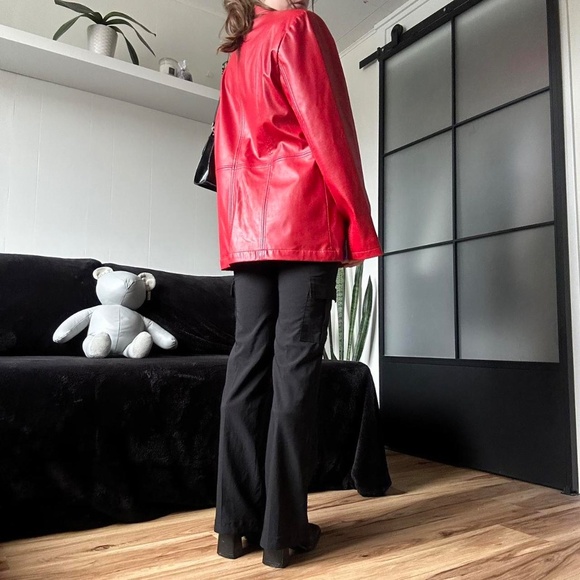 NWT Vintage 90s Sequence Button-Up Red Leather Blazer - Picture 4 of 7